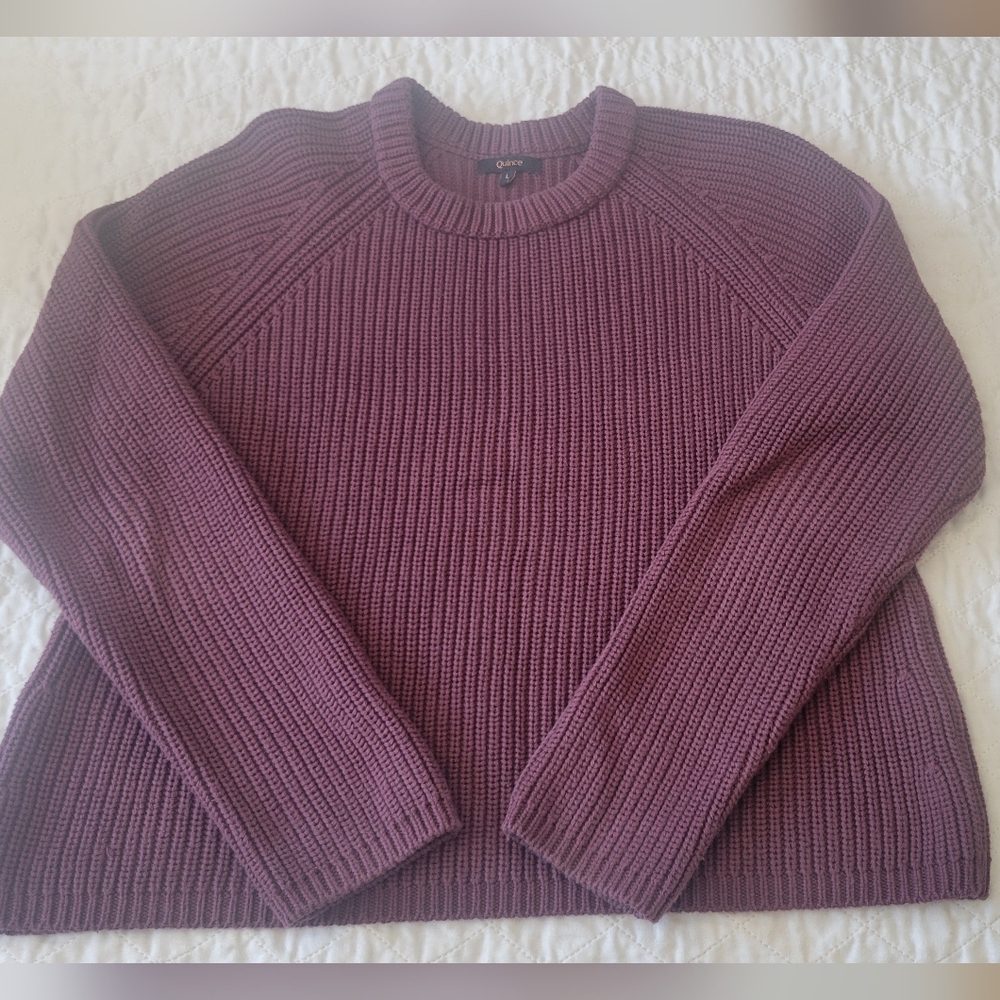 Quince Purple Ribbed Crewneck Sweater
